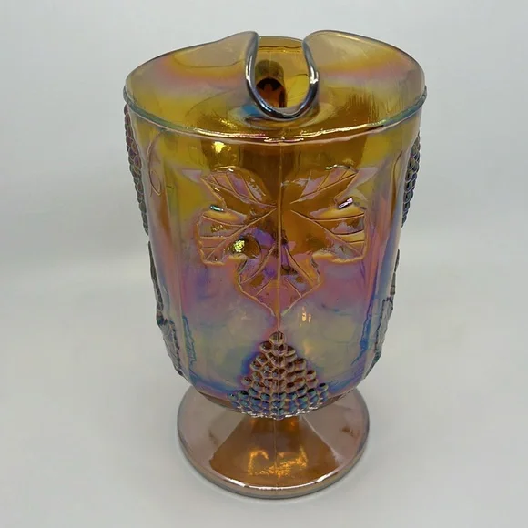 Vintage Indiana Gold Amber Carnival Glass Harvest Grape Pitcher - Picture 2 of 10